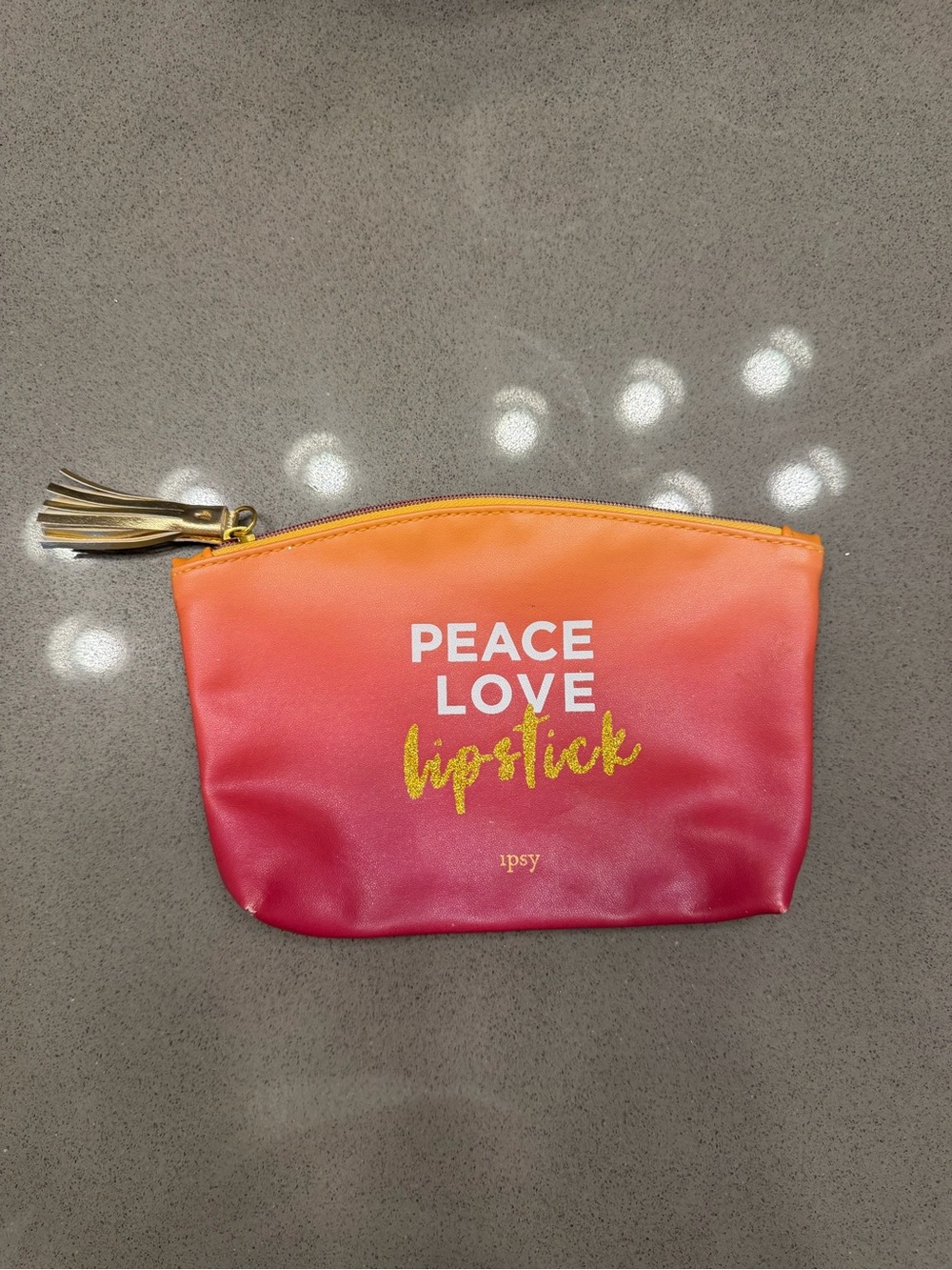Ipsy Peace Love Lipstick Ombre Makeup Bag Cosmetic Pouch Tassel Zip Clutch